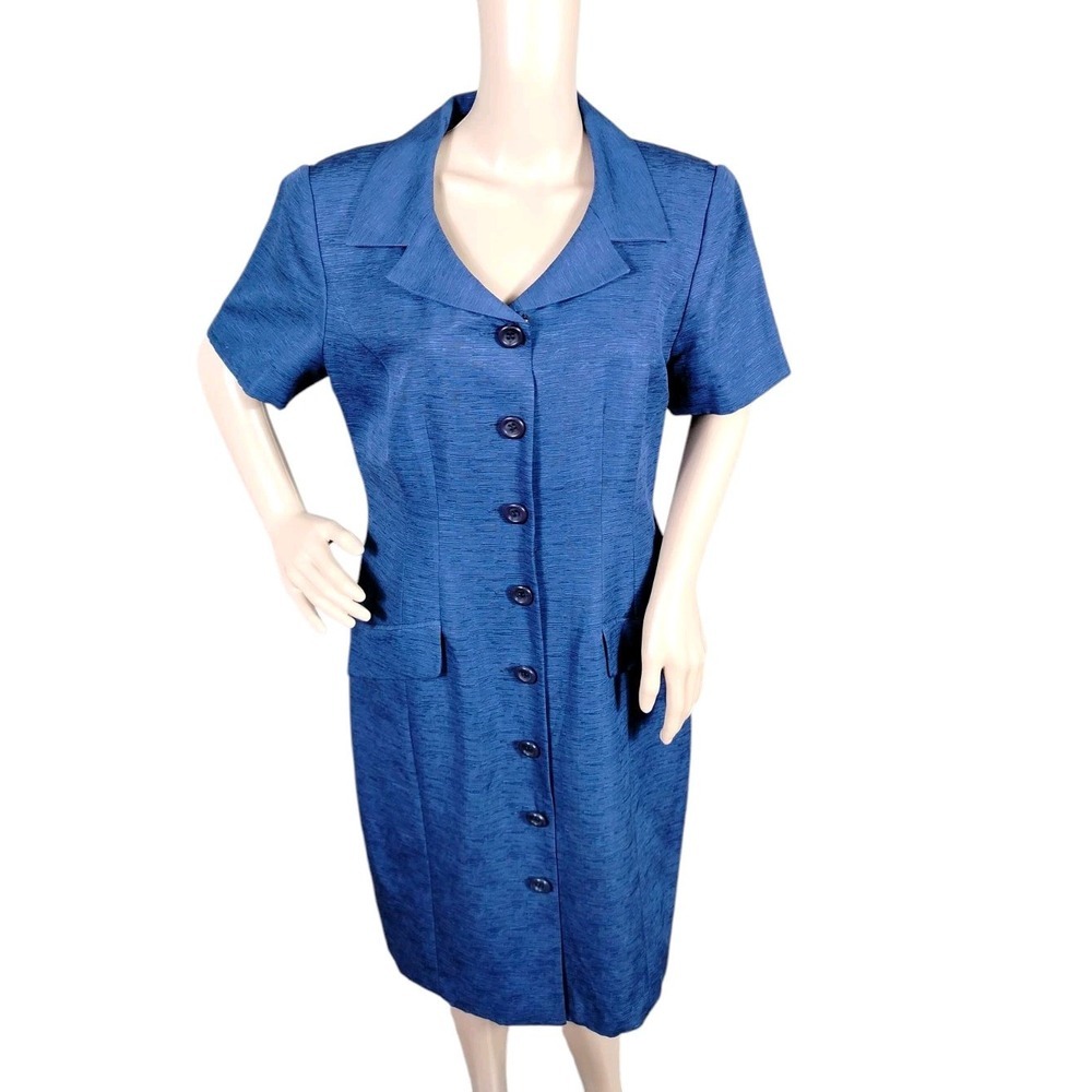 Adrianna Papell Shirt Dress Women's Blue 12 Silk Linen Vintage Minimalist Simple